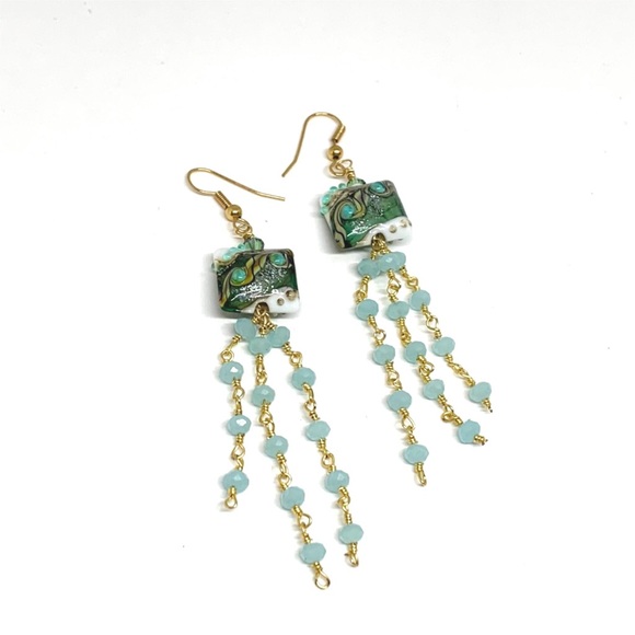 Jewelry - 5/$35 Gorgeous Lampwork Dangle Earrings Aqua Blue Gold